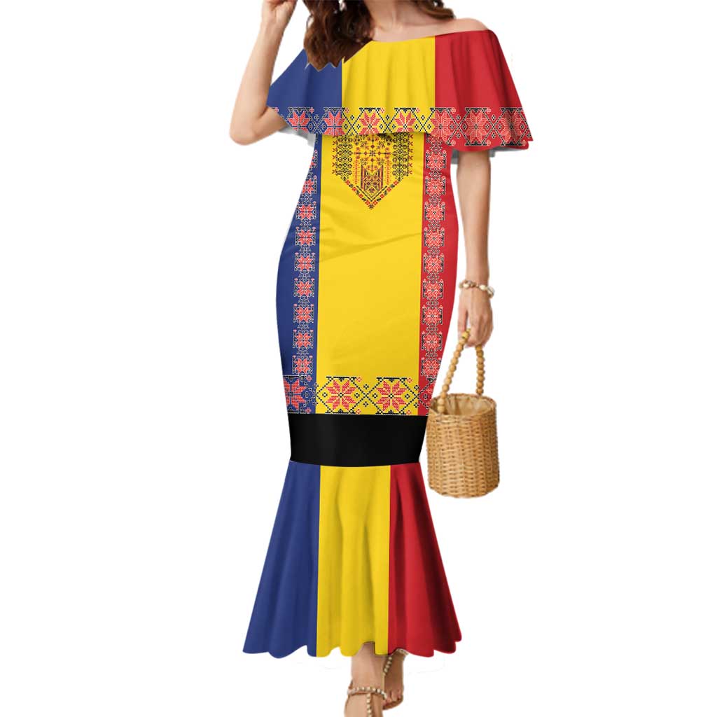 Romania National Flag Day 26th June Family Matching Mermaid Dress and Hawaiian Shirt Red Traditional Embroidery Patterns