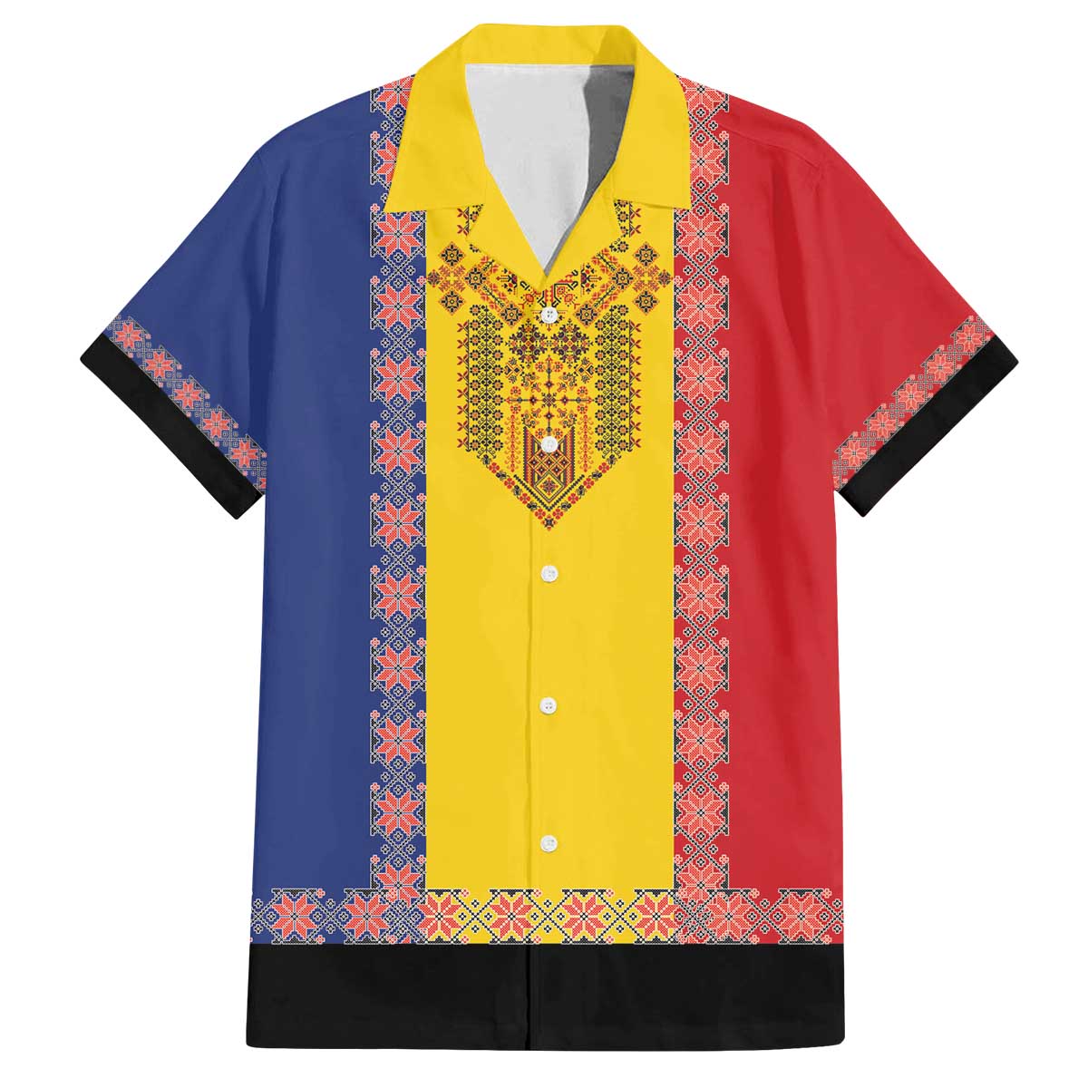 Romania National Flag Day 26th June Family Matching Off The Shoulder Long Sleeve Dress and Hawaiian Shirt Red Traditional Embroidery Patterns