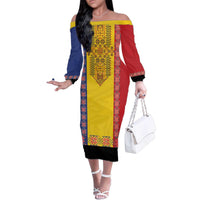 Romania National Flag Day 26th June Family Matching Off The Shoulder Long Sleeve Dress and Hawaiian Shirt Red Traditional Embroidery Patterns