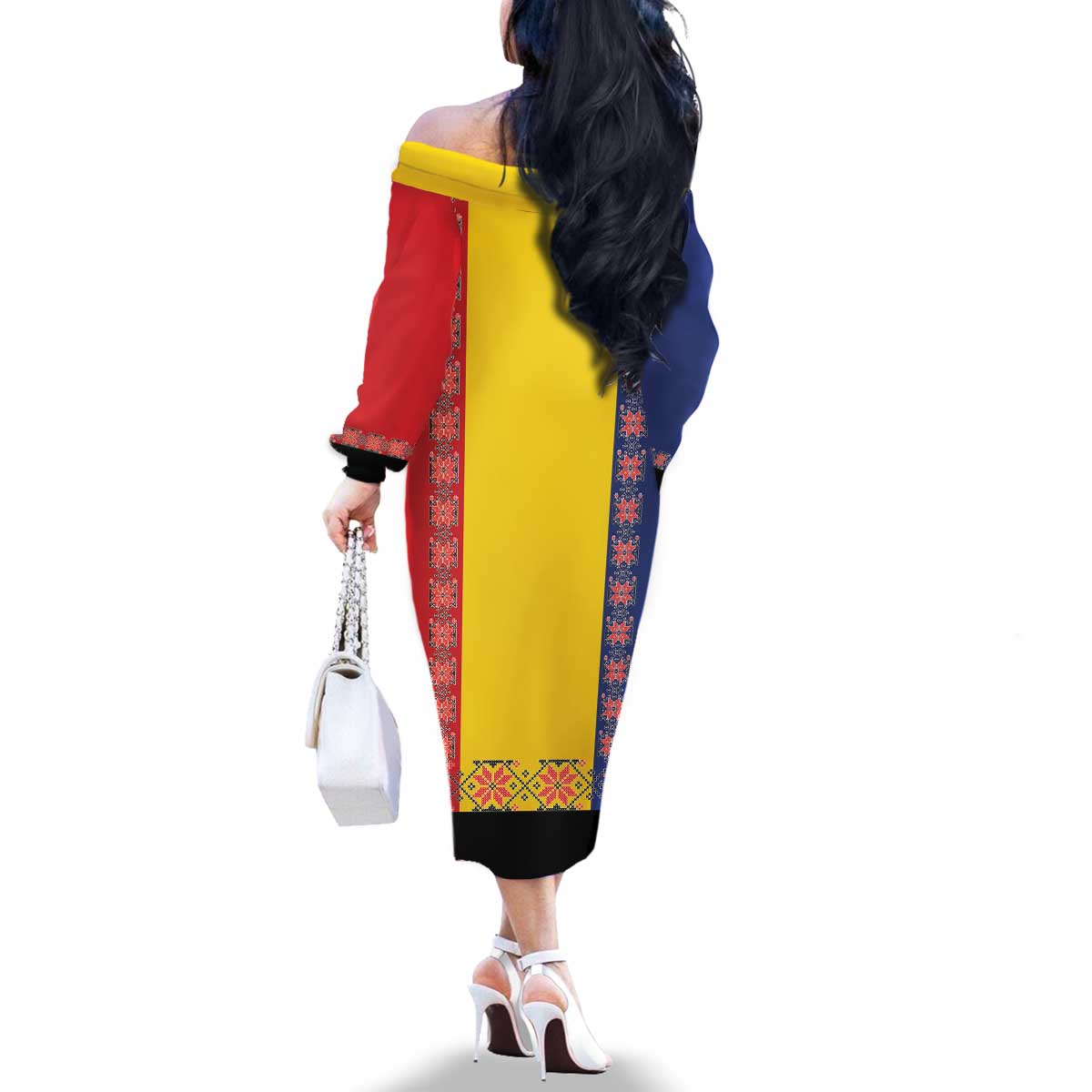 Romania National Flag Day 26th June Family Matching Off The Shoulder Long Sleeve Dress and Hawaiian Shirt Red Traditional Embroidery Patterns