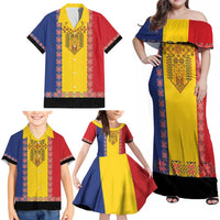 Romania National Flag Day 26th June Family Matching Off Shoulder Maxi Dress and Hawaiian Shirt Red Traditional Embroidery Patterns