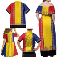 Romania National Flag Day 26th June Family Matching Off Shoulder Maxi Dress and Hawaiian Shirt Red Traditional Embroidery Patterns