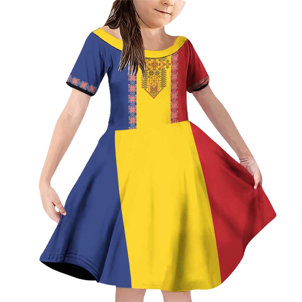Romania National Flag Day 26th June Family Matching Off Shoulder Short Dress and Hawaiian Shirt Red Traditional Embroidery Patterns