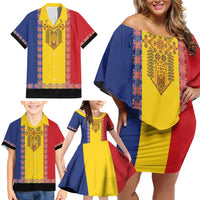 Romania National Flag Day 26th June Family Matching Off Shoulder Short Dress and Hawaiian Shirt Red Traditional Embroidery Patterns