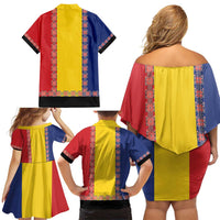 Romania National Flag Day 26th June Family Matching Off Shoulder Short Dress and Hawaiian Shirt Red Traditional Embroidery Patterns