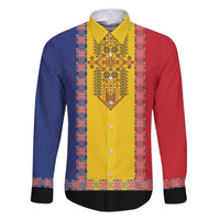 Romania National Flag Day 26th June Family Matching Off Shoulder Short Dress and Hawaiian Shirt Red Traditional Embroidery Patterns
