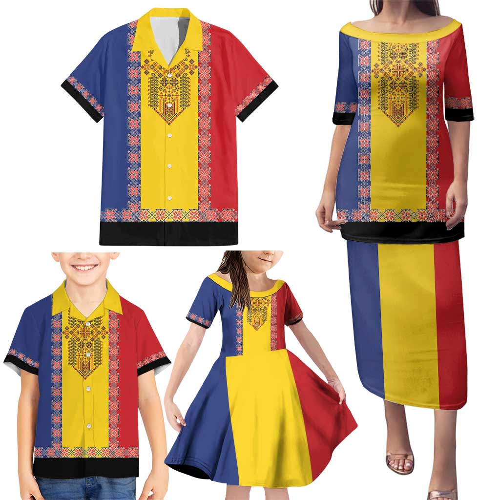 Romania National Flag Day 26th June Family Matching Puletasi and Hawaiian Shirt Red Traditional Embroidery Patterns