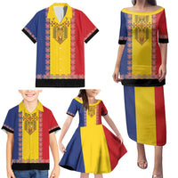Romania National Flag Day 26th June Family Matching Puletasi and Hawaiian Shirt Red Traditional Embroidery Patterns
