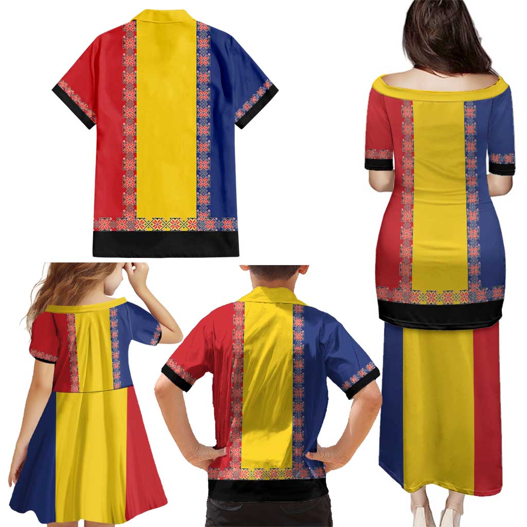 Romania National Flag Day 26th June Family Matching Puletasi and Hawaiian Shirt Red Traditional Embroidery Patterns