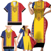 Romania National Flag Day 26th June Family Matching Short Sleeve Bodycon Dress and Hawaiian Shirt Red Traditional Embroidery Patterns