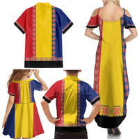 Romania National Flag Day 26th June Family Matching Summer Maxi Dress and Hawaiian Shirt Red Traditional Embroidery Patterns