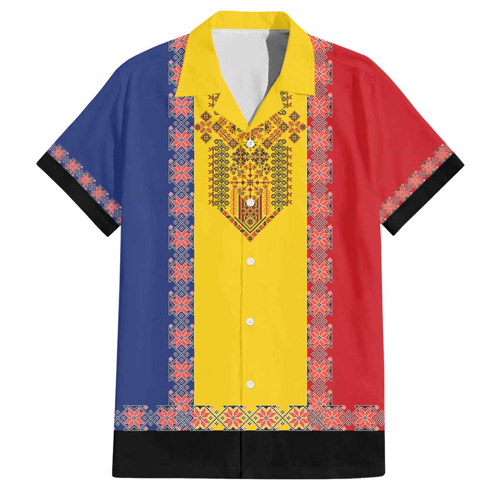 Romania National Flag Day 26th June Family Matching Summer Maxi Dress and Hawaiian Shirt Red Traditional Embroidery Patterns