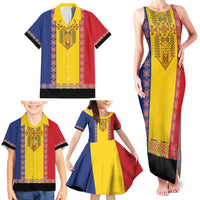 Romania National Flag Day 26th June Family Matching Tank Maxi Dress and Hawaiian Shirt Red Traditional Embroidery Patterns