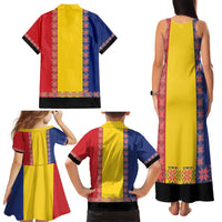 Romania National Flag Day 26th June Family Matching Tank Maxi Dress and Hawaiian Shirt Red Traditional Embroidery Patterns