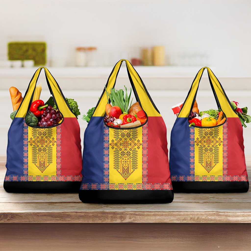 Romania National Flag Day 26th June Grocery Bag Red Traditional Embroidery Patterns