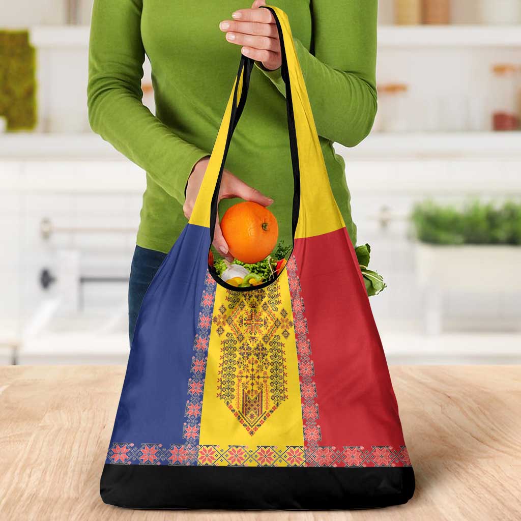 Romania National Flag Day 26th June Grocery Bag Red Traditional Embroidery Patterns