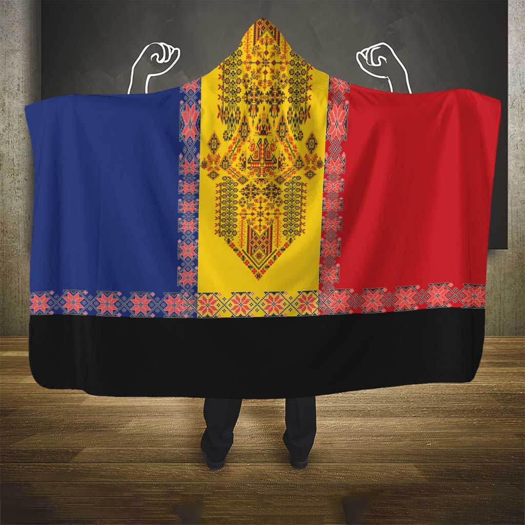 Romania National Flag Day 26th June Hooded Blanket Red Traditional Embroidery Patterns