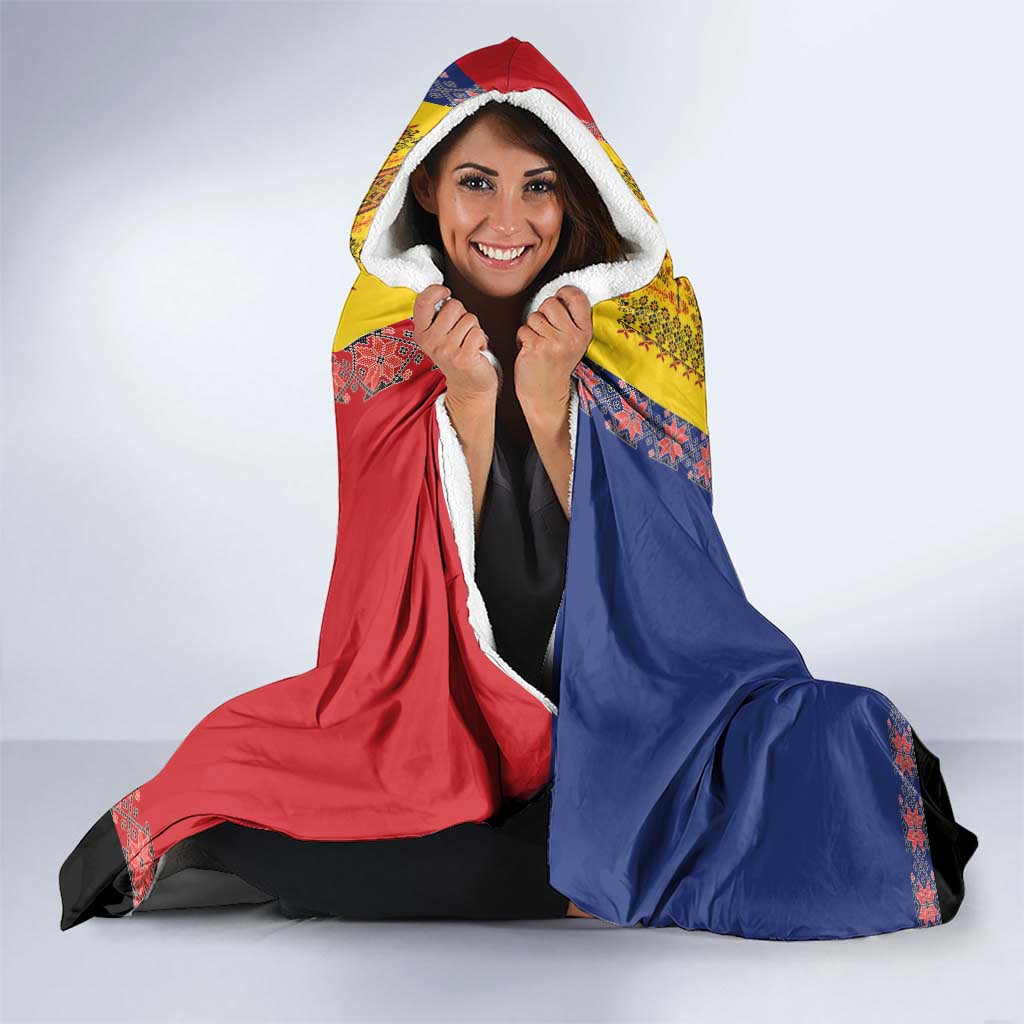 Romania National Flag Day 26th June Hooded Blanket Red Traditional Embroidery Patterns