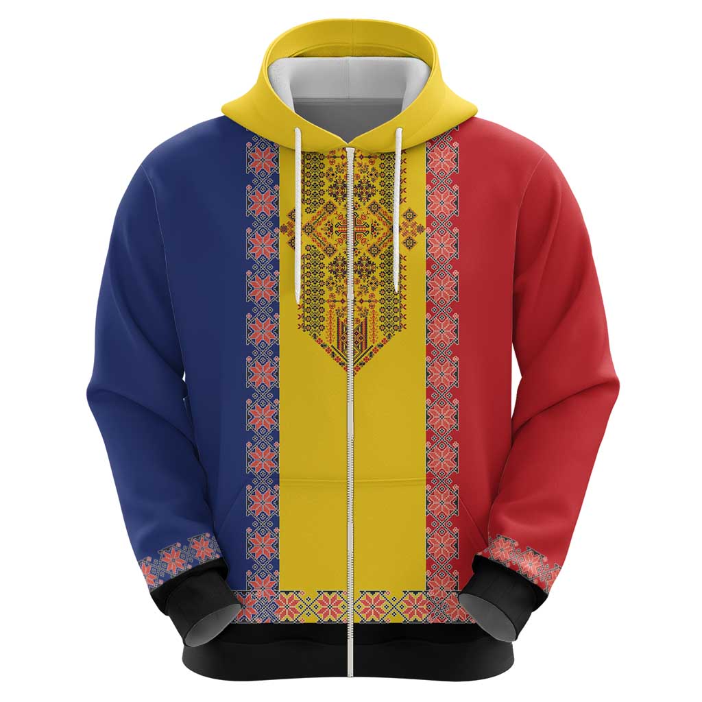 Romania National Flag Day 26th June Hoodie Red Traditional Embroidery Patterns