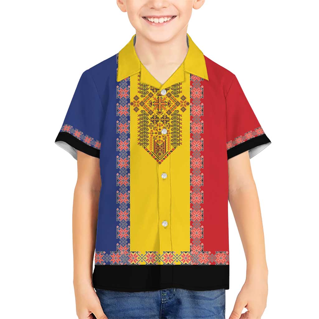 Romania National Flag Day 26th June Kid Hawaiian Shirt Red Traditional Embroidery Patterns