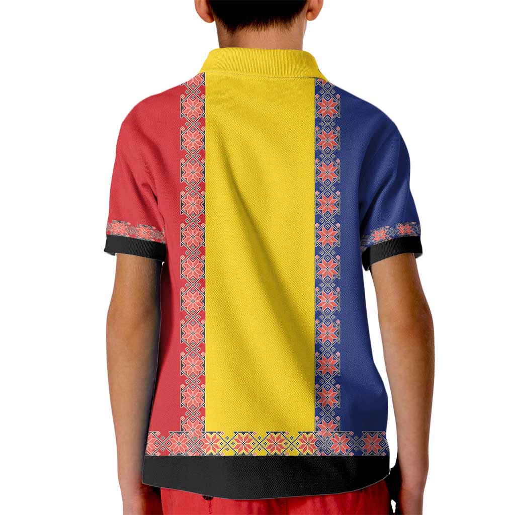 Romania National Flag Day 26th June Kid Polo Shirt Red Traditional Embroidery Patterns
