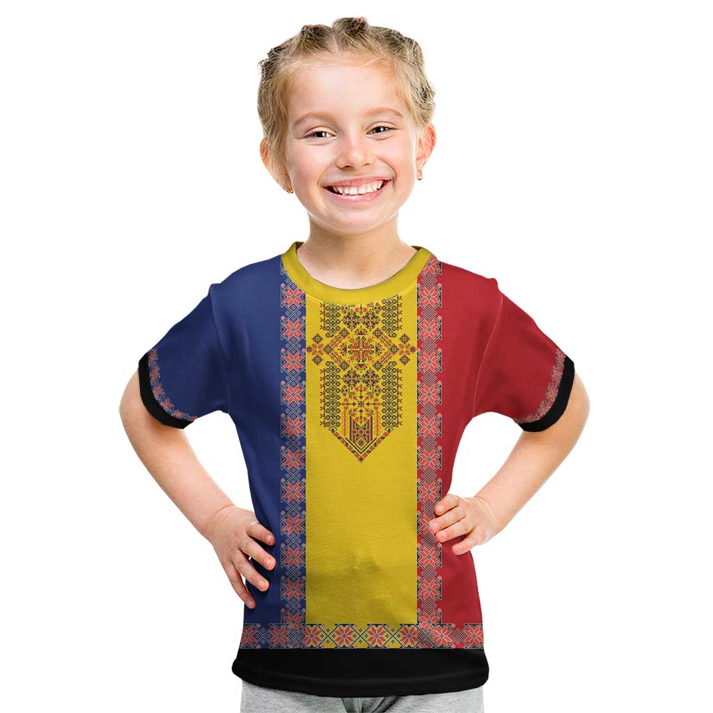 Romania National Flag Day 26th June Kid T Shirt Red Traditional Embroidery Patterns