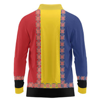 Romania National Flag Day 26th June Long Sleeve Polo Shirt Red Traditional Embroidery Patterns