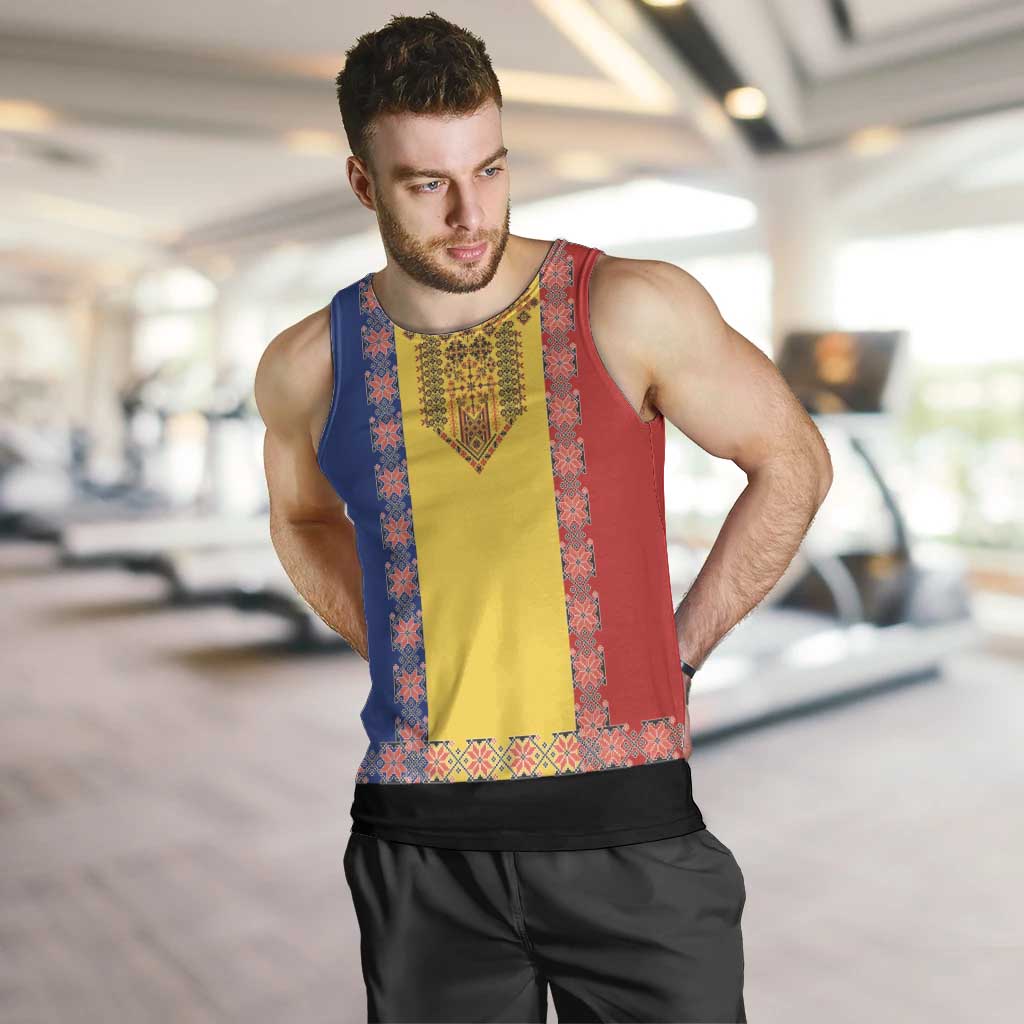 Romania National Flag Day 26th June Men Tank Top Red Traditional Embroidery Patterns