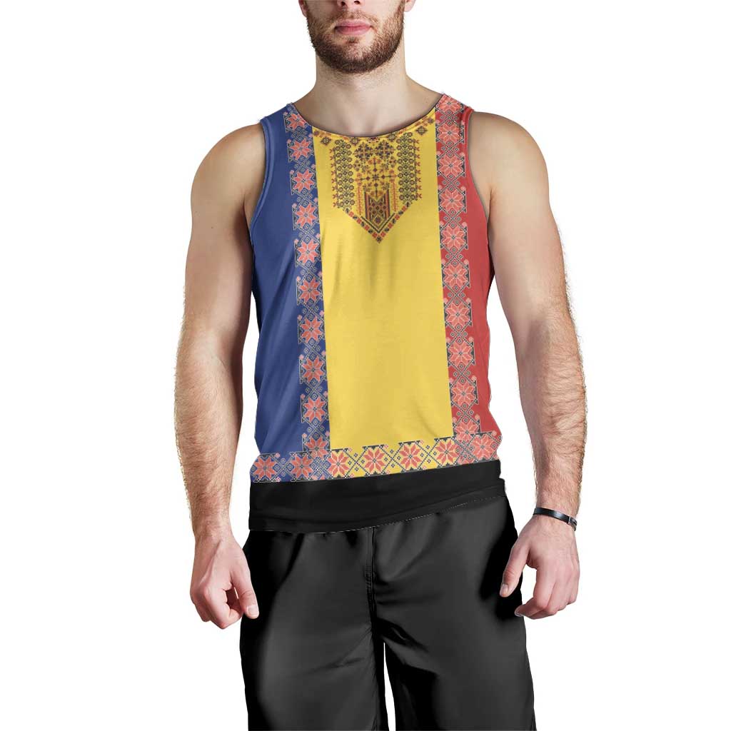 Romania National Flag Day 26th June Men Tank Top Red Traditional Embroidery Patterns