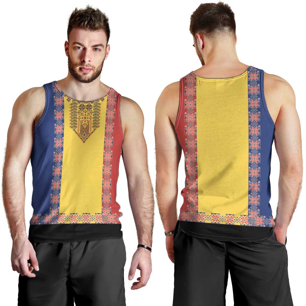 Romania National Flag Day 26th June Men Tank Top Red Traditional Embroidery Patterns
