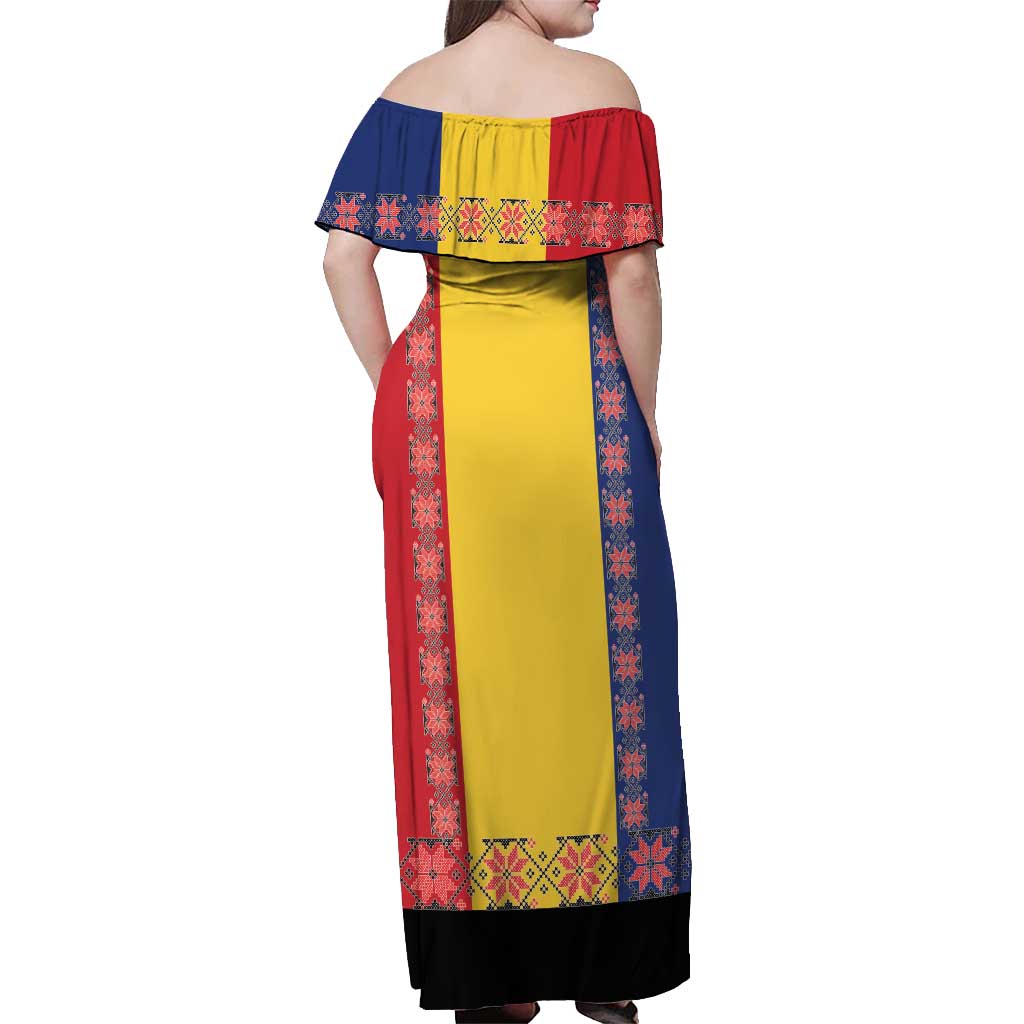 Romania National Flag Day 26th June Off Shoulder Maxi Dress Red Traditional Embroidery Patterns