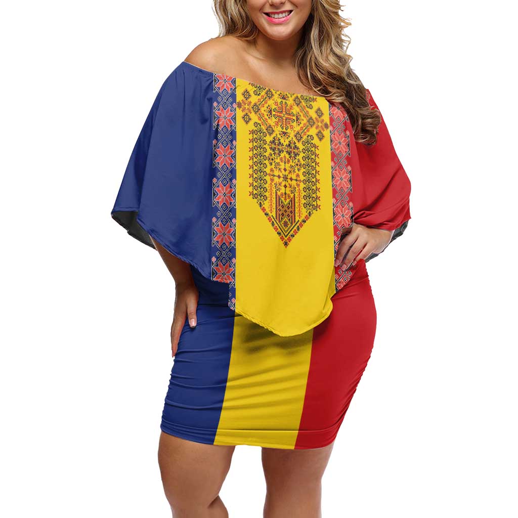 Romania National Flag Day 26th June Off Shoulder Short Dress Red Traditional Embroidery Patterns