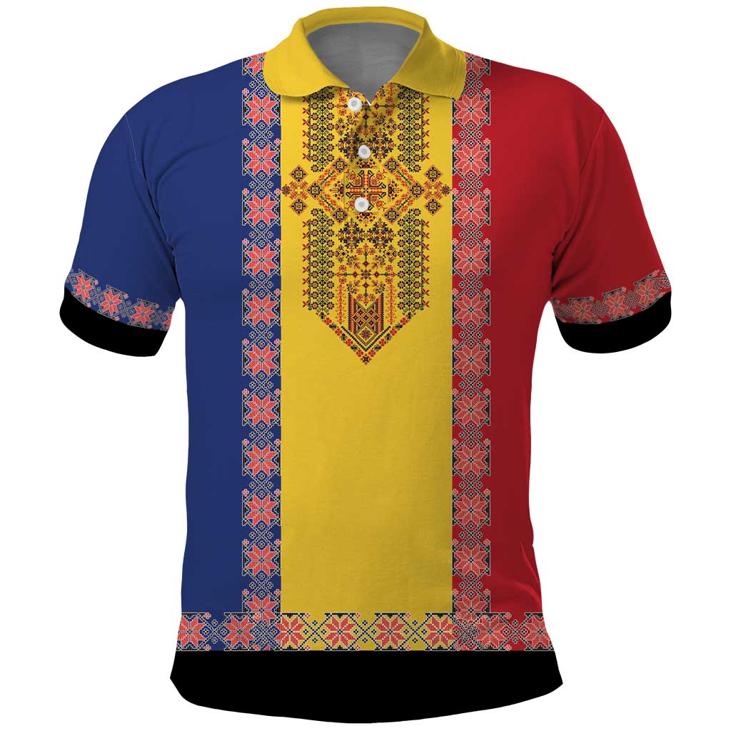 Romania National Flag Day 26th June Polo Shirt Red Traditional Embroidery Patterns