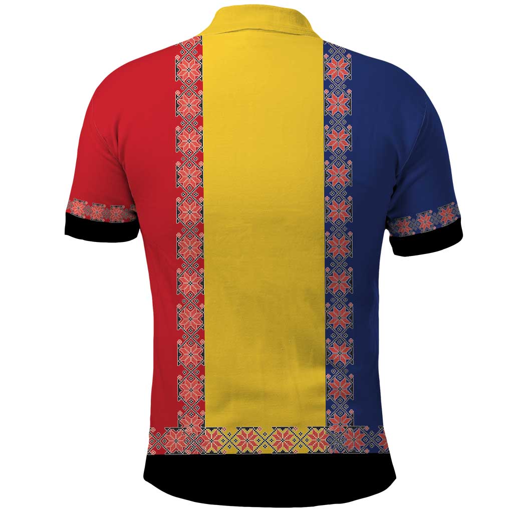 Romania National Flag Day 26th June Polo Shirt Red Traditional Embroidery Patterns