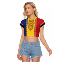 Romania National Flag Day 26th June Raglan Cropped T Shirt Red Traditional Embroidery Patterns