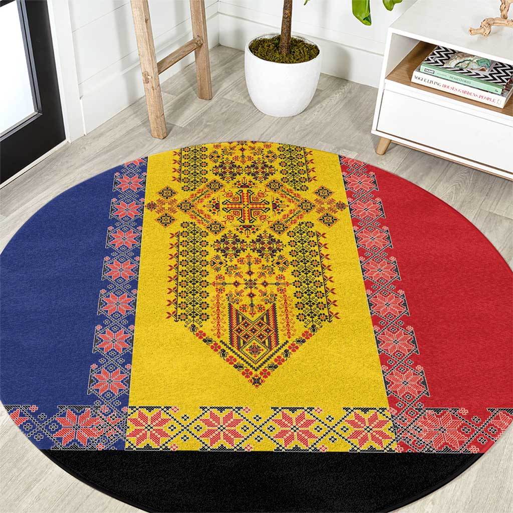 Romania National Flag Day 26th June Round Carpet Red Traditional Embroidery Patterns