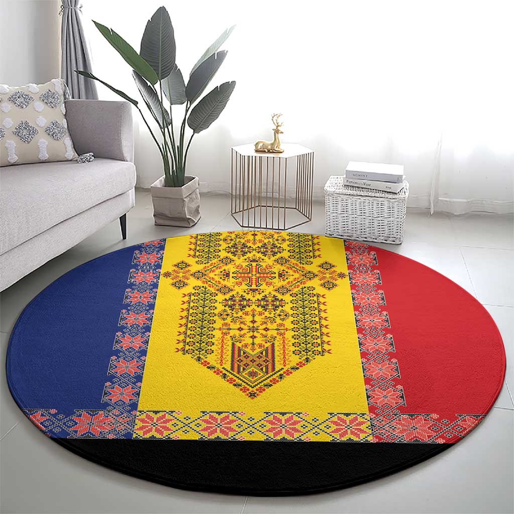 Romania National Flag Day 26th June Round Carpet Red Traditional Embroidery Patterns