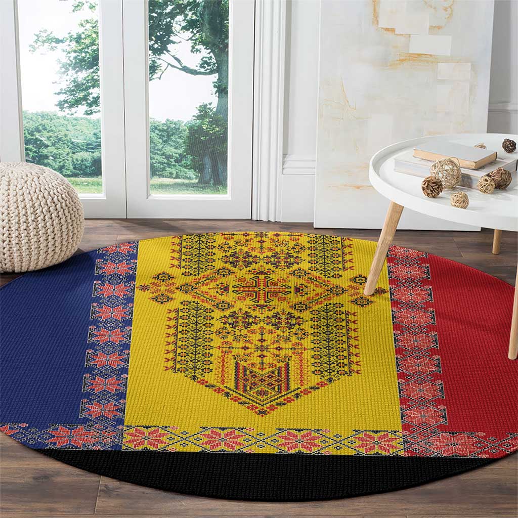 Romania National Flag Day 26th June Round Carpet Red Traditional Embroidery Patterns