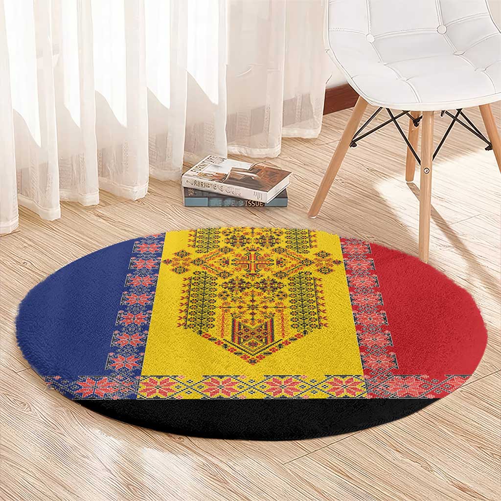 Romania National Flag Day 26th June Round Carpet Red Traditional Embroidery Patterns