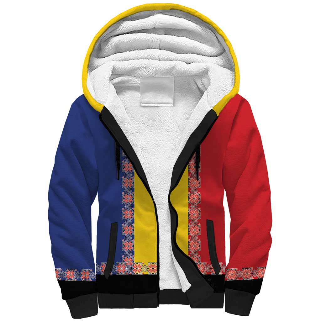 Romania National Flag Day 26th June Sherpa Hoodie Red Traditional Embroidery Patterns