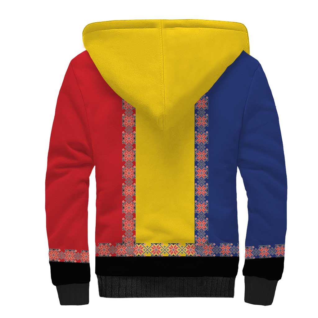 Romania National Flag Day 26th June Sherpa Hoodie Red Traditional Embroidery Patterns