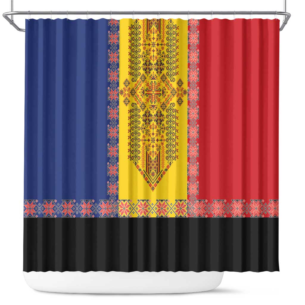 Romania National Flag Day 26th June Shower Curtain Red Traditional Embroidery Patterns