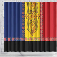 Romania National Flag Day 26th June Shower Curtain Red Traditional Embroidery Patterns