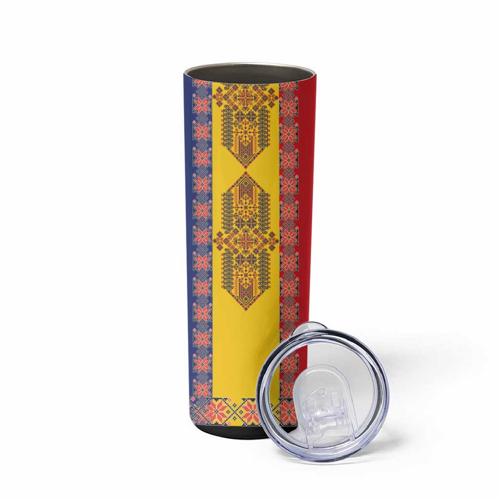 Romania National Flag Day 26th June Skinny Tumbler Red Traditional Embroidery Patterns