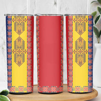 Romania National Flag Day 26th June Skinny Tumbler Red Traditional Embroidery Patterns