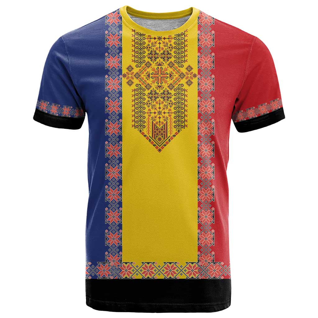 Romania National Flag Day 26th June T Shirt Red Traditional Embroidery Patterns