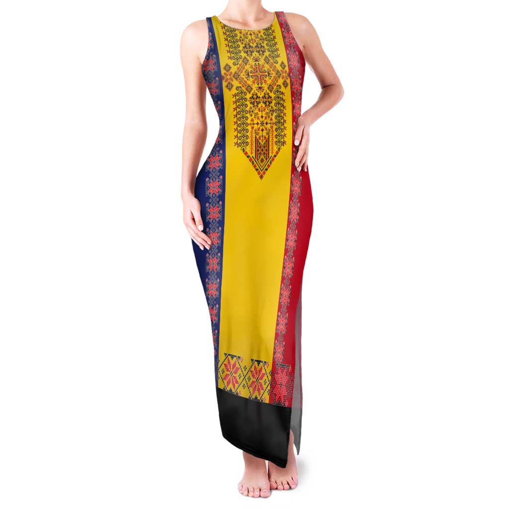 Romania National Flag Day 26th June Tank Maxi Dress Red Traditional Embroidery Patterns