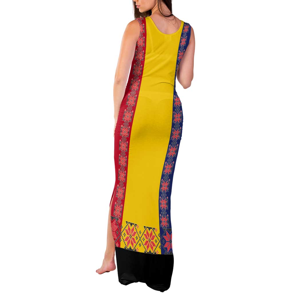 Romania National Flag Day 26th June Tank Maxi Dress Red Traditional Embroidery Patterns