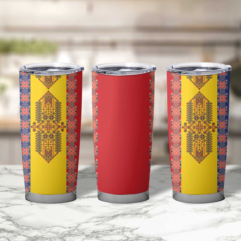 Romania National Flag Day 26th June Tumbler Cup Red Traditional Embroidery Patterns