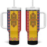 Romania National Flag Day 26th June Tumbler With Handle Red Traditional Embroidery Patterns